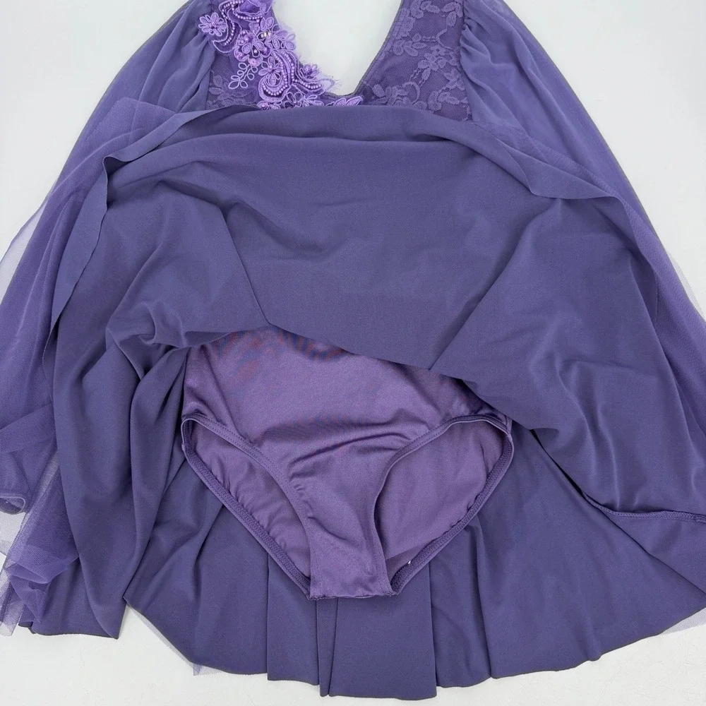 Weissman Showtime Purple Dance Costume Hear You Me Babydoll Dress Floral Lace